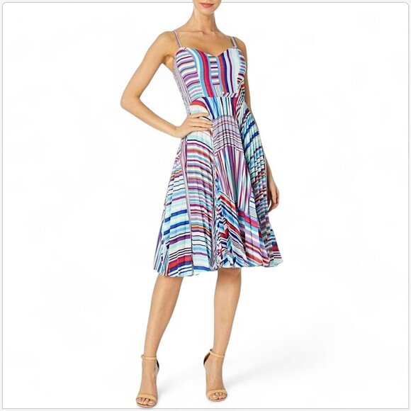 Parker Magna Stripe Dress Colorful Pleated Skirt Flowy Summer Spring NEW NWOT 6 - Picture 1 of 5
